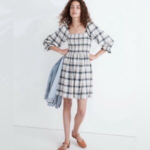 Madewell Lucie Elbow Sleeve Smocked Plaid Dress
